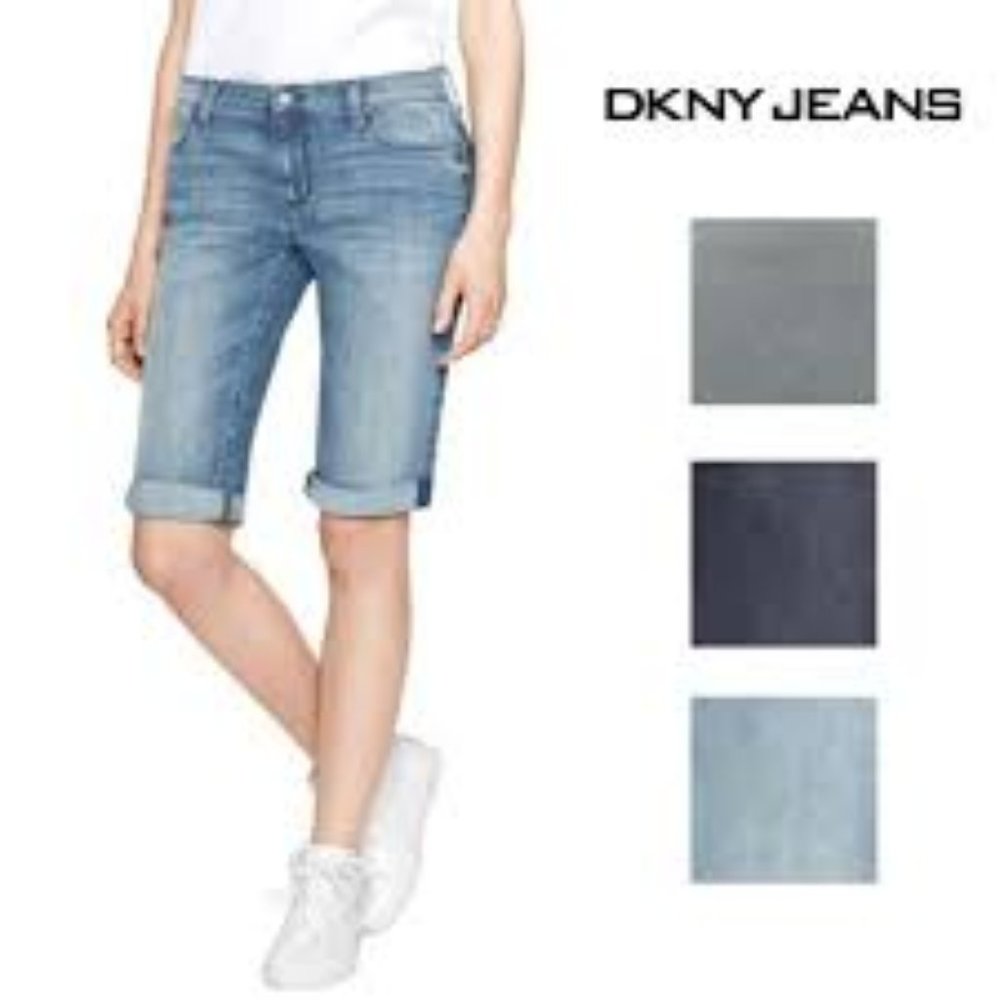 DKNY Jeans Womens Mid Rise Stretch Bermuda Denim S